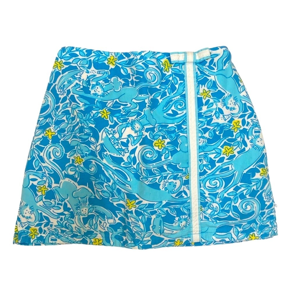 Lilly Pulitzer Blue White Monkey Print Girls Size 4 Skirt Skorts Shorts vintage
